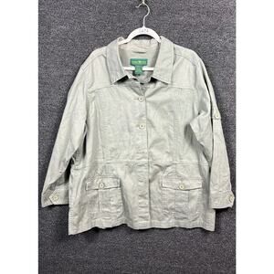 Hunters Run Utility Jacket Collared Button Front Womens Size 1X Khaki Denim